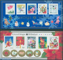 Japan 2005 Winter Greetings 2 S/s, Mint NH, Nature - Religion - Cats - Flowers & Plants - Monkeys - Christmas - Ongebruikt