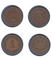 Allemagne  1 Pfennig  1912 A + 1913 A, Type 2, KM#10, Deutsches Reich, - 1 Pfennig