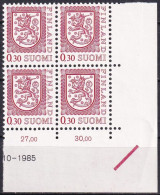 FINNLAND 1977 Mi-Nr. 807 II ** MNH Eckrand-Viererblock - Nuevos