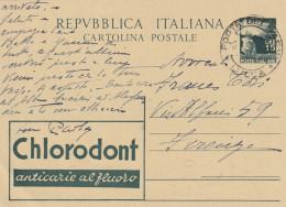 INTERO POSTALE L.15 CHOLORODONT TIMBRO FORTE DEI MARMI LUCCA (YK1186 - Interi Postali