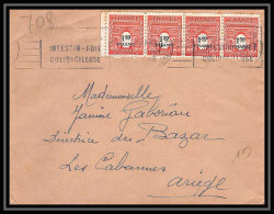 2591 France N°708 Arc De Triomphe 02/08/1948 Bande De 4 Lettre (cover) Pour Les Cabannes Arège  - 1944-45 Arc Of Triomphe