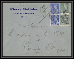 2042 Lettre (cover) N°407 + 411 Mercure Affranchissement Composé Daguin Castelnaudary Pour Labécède Aude 18/02/1939  - 1938-42 Mercurius