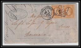 1243 LSC Lettre (cover) N°28B Paire GC 732 CARCASSONE Pour Bordeaux 07/08/1871 Type Napoléon 3 Type 17 Convoyeur - Poste Ferroviaire