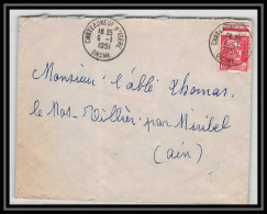 5466 N°813 Marianne De Gandon 1951 Drôme Chateauneuf Sur Isere Pour L'Abbé Thomas Miribel Ain Lettre (cover) - 1945-54 Marianne Of Gandon