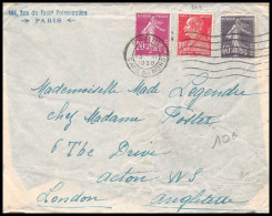 9312 Affranchissement Compose N°190 Semeuse 20c 243 Berthelot 236 Paris Garde Du Nord 1928 London France Lettre Cover - 1877-1920: Semi Modern Period