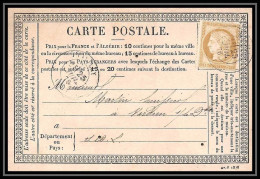 8995 LAC 1876 Saone Et Loire ? N 55 Ceres 15c Verdun-sur-le-Doubs 1876France Precurseur Carte Postale (postcard) - Vorläufer