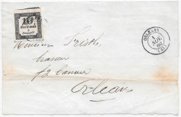 FRANCE 1860 LSC 43 ORLEANS Loiret Non Affranchie Tarif Lettre 1er échelon Pour La Même Ville Taxe Par Timbre 10c - 1859-1959 Storia Postale