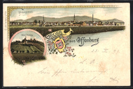 Lithographie Offenburg, Blick Zum Schloss Ortenberg, Totalansicht, Wappen  - Offenburg