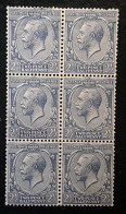 GB 1924 King George V,  BLOC DE 6 Yvert 163 , 2 1/2 Pence Bleu Neuf ** MNH BTB - Nuovi