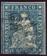 SUISSE - Z 23 G.Ab 1  - 10 RAPPEN BLEU HELVETIA ASSISE - VARIETE A DROITE DE LA TETE - Oblitérés