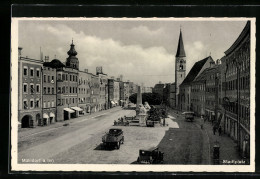 AK Mühldorf A. Inn, Stadtplatz Mit Geschäften Und Denkmal  - Muehldorf