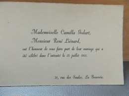 LA BOUVERIE: CARTE DE MARIAGE DE MELLE CAMILLA GODART ET M.RENE LIENARD DE 1951 21 RUE DES SAULES LA BOUVERIE - Frameries