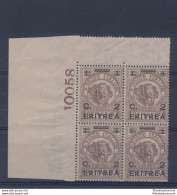 1928-29 Eritrea, N° 54 - Francobolli Soprastampati Eritrea , Angolo Di Foglio C - Eritrea