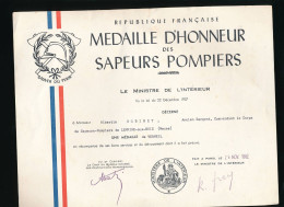 Médaille D'honneur De Vermeil   Des Sapeurs Pompiers 1962 Robinet Albertin Lempire-aux-bois Meuse - Feuerwehr