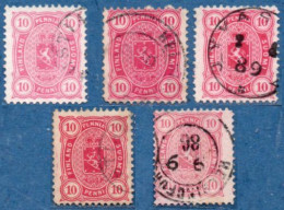 Finland Suomi 1885 10 Kop Red 5 Values Cancelled - Oblitérés