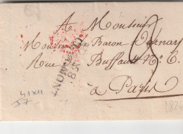 1824 - Marque Postale 58 CLERMONT, Oise Sur Lettre Pliée De 2 Pages Vers PARIS - Dateur En Arrivée - 1801-1848: Vorläufer XIX