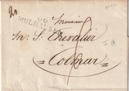 1825 - Marque Postale 66 MULHAUSEN Mulhouse Sur Lettre Pliée Vers COLMAR, Haut Rhin - Taxe 6 - 1801-1848: Precursors XIX