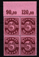 Deutsches Reich Dienstmarken 67P OR Postfrisch Oberrand 4er Block #HT815 - Service