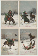 4 CHROMOS Sans Pub GRAND FORMAT - Scène D’hiver Avec Une Mule - 152x102mm - Sonstige & Ohne Zuordnung