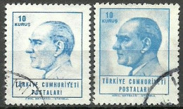 Turkey; 1965 Regular Issue 10 K. "Color Tone Variety" - Used Stamps
