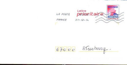 France Entier-P Obl (5050) Carte De France Lettre Prioritaire 20g (Lign.Ondulées & Code ROC) 38276A 31-12-14 B2K/12U490A - Prêts-à-poster: Other (1995-...)