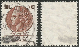 Bella Specializzazione : Siracusana Turrita Lire 100 Usato Filigrana Stelle 2° Tipo Carta NON Fluorescente - Marzo 1979 - 1961-70: Gebraucht