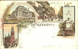 71681507 Wiesbaden Neues Theater Wilhelmstrasse Denkmal Wilhelm I.  Litho  Wiesb - Wiesbaden