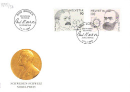 Suisse Poste Obl Yv:1555/1556 Prix Nobel Émission Commune Suisse-Suède Zurich 13-11-97 Fdc - FDC