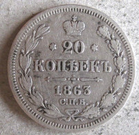 Russie, 20 Kopeks 1863. Alexander II. En Argent , Y# 22.2 - Russland