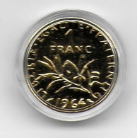 (Monnaies). France. 1 Fr Argent 1964 Dorée à L'or Fin 24 Carats - Commemorative