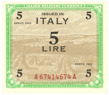 5 LIRE OCCUPAZIONE AMERICANA IN ITALIA MONOLINGUA FLC 1943 SUP - Occupation Alliés Seconde Guerre Mondiale
