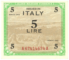 5 LIRE OCCUPAZIONE AMERICANA IN ITALIA MONOLINGUA FLC 1943 SUP - 2. WK - Alliierte Besatzung