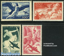 France 1946 Airmail Definitives 4v, Mint NH, Nature - Transport - Birds - Birds Of Prey - Horses - Aircraft & Aviation - Unused Stamps