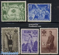 Romania 1935 King Carl II, Scouting 5v, Mint NH, History - Sport - Kings & Queens (Royalty) - Scouting - Nuevos