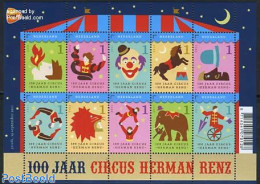 Netherlands 2011 100 Years Circus Herman Renz 10v M/s, Mint NH, Nature - Performance Art - Sport - Cat Family - Elepha.. - Ongebruikt