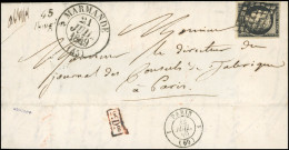 Obl. 3 - 20c. Noir S/jaune Obl. Grille S/lettre Frappée Du CàD T13 De MARMANDE Du 21 Juillet 1849 à Destination De PARIS - 1849-1850 Cérès