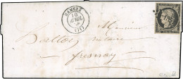 Obl. 3 - 20c. Noir S/jaune Obl. PC 1851 S/lettre Frappée Du CàD De MAMERS Du 10 Avril 1856 à Destination De FRESNAY. Arr - 1849-1850 Cérès