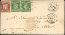 Obl. 6 + 2 X 2 - 1F. Carmin + 15c. Vert X 2, Obl. Grille Sans Fin, S/lettre Frappée Du CàD De PARIS (60) Du 22 Avril 185 - 1849-1850 Cérès