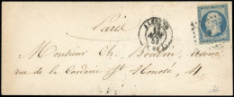 Obl. 10 - 25c. Bleu Obl. PC 45 S/lettre Frappée Du CàD D'ALENCON Du 12 Août 1853 à Destination De PARIS. Arrivée Le 13 A - 1852 Louis-Napoleon