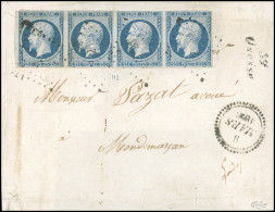 Obl. 10 - 25c. Bleu, Bande De 4, (2 Timbres Avec Déf.), Obl. PC 2326 S/lettre Frappée De La Cursive "39 ONESSE" Et Du Ca - 1852 Louis-Napoleon