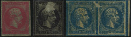 (*) 11 - 3 Essais Du 1c. En Rouge, Violet Et Bleu (paire) S/papier Baudruche. B à TB. - 1853-1860 Napoleone III