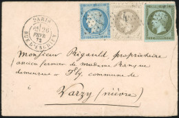 Obl. 11+ 27A + 37 - 1c. Olive + 40c. Gris + 20c. Bleu. Obl. étoile 4 S/lettre Frappée Du CàD De PARIS - RUE D'ENGHIEN Du - 1853-1860 Napoleone III