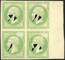 (*) 12 - Essais De Superposition Du 5c. Vert-jaune. 2 Blocs De 4. TB. - 1853-1860 Napoléon III