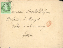 Obl. 20 - 5c. Vert Obl. S/ Bande Frappée Du CàD De LYON Du 12 Octobre 1865 à Destination De MORGES - SUISSE. Arrivée Au  - 1862 Napoléon III.