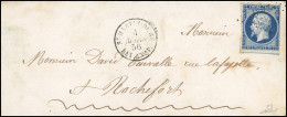 Obl. 14Aa - 20c. Bleu Foncé Obl. PC 2706 S/lettre Frappée Du CàD De ST MARTIN DE RE BAT.A.VAP Du 4 Mars 1856 à Destinati - 1853-1860 Napoleon III