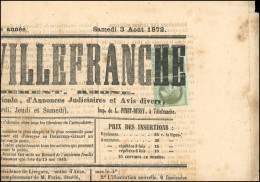 Obl. 25 - Paire Du 1c. Vert-bronze Obl. S/JOURNAL DE VILLEFRANCHE Du 3 Août 1872. SUP. - 1863-1870 Napoleon III Gelauwerd