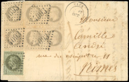 Obl. 25+ 27 - 1c. Vert-bronze + Bloc De 6 Du 4c. Gris (déf.) Obl. GC 4093 S/lettre Frappée Du CàD De VALS Du 17 Octobre  - 1863-1870 Napoleon III Gelauwerd