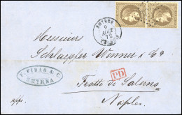 Obl. 30 - Paire Du 30c. Brun Obl. GC 5098 S/lettre Frappée Du CàD De SMYRNE Du 2 Août 1872 à Destination De NAPLES - ITA - 1863-1870 Napoléon III. Laure