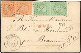 Obl. 31 + 35 - 40c. Lauré X 2 + Paire Du 5c. Dentelés Obl. GC 3023 S/lettre Chargée Frappée Du CàD De PREMERY Du 4 Août  - 1863-1870 Napoleon III Gelauwerd