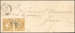 Obl. 43A - Paire Du 10c. Bistre Obl. GC 2468 S/lettre Frappée Du CàD De MONTGUYON Du 29 Mars 1871 à Destination De JONZA - 1870 Ausgabe Bordeaux